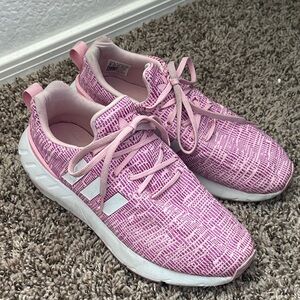 Girls size 5 pink & white Adidas sneakers good condition